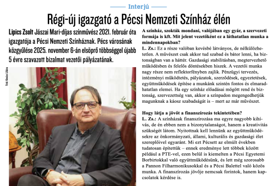 Régi-új igazgató a Pécsi Nemzeti Színház élén című hír illusztrációs képe
